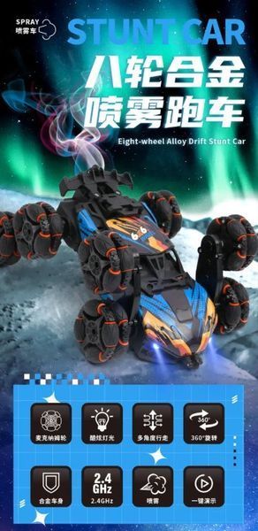 Игрушечная трюковая восьмиколесная машинка вездеход на радиоуправлении Rp8 фото