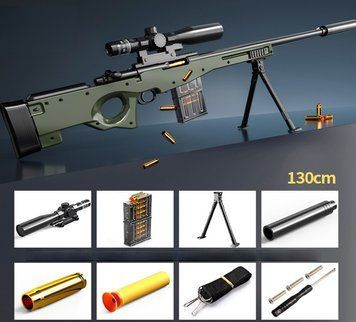 Большая игрушечная снайперская винтовка AWM М24 с оптическим прицелом стреляет мягкими пулями с гильзой 130 см 154 фото