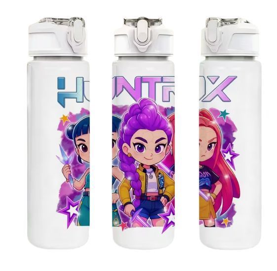 Дитяча пляшка для води з трубочкою Кейпоп мисливиці на демонів KPop Demon Hunters 750 мл 2868582661 фото