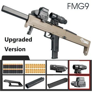 Игрушечный пистолет-пулемет FMG9 трансформер стреляет пластиковыми пульками с выбросом гильзы механический 124 фото