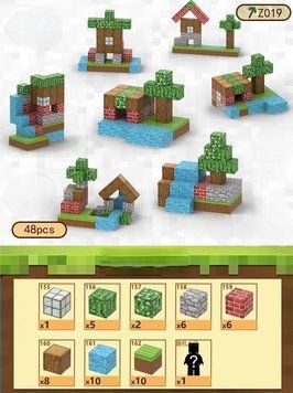 Дитячий магнітний конструктор майнкрафт Minecraft 48 блоків та 1 фігурка MGD фото