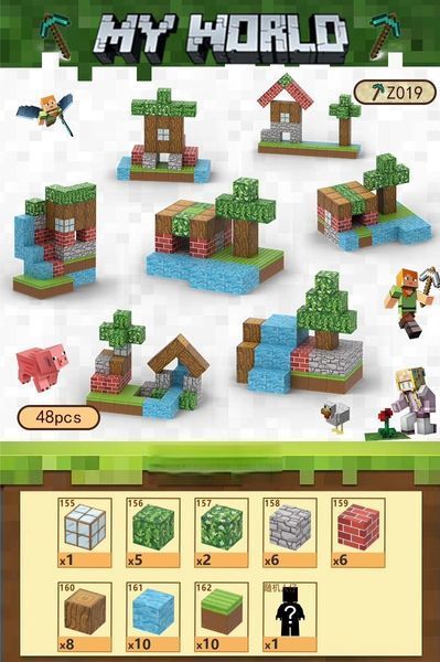 Детский магнитный конструктор майнкрафт Minecraft 48 блоков и 1 фигурка MGD фото