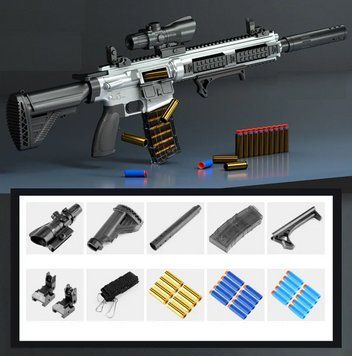Игрушечный пластиковый механический автомат винтовка М416 стреляет мягкими пулями с гильзой 9 фото