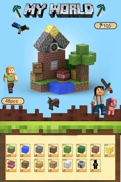 Детский магнитный конструктор майнкрафт Minecraft 48 блоков и 1 фигурка MGB фото