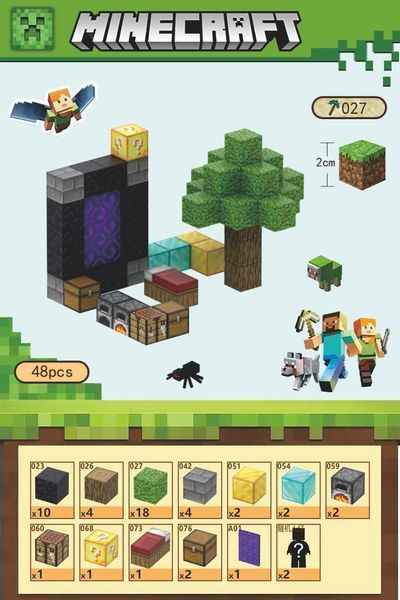 Детский магнитный конструктор майнкрафт Minecraft 48 блоков и 2 фигурки MGV фото