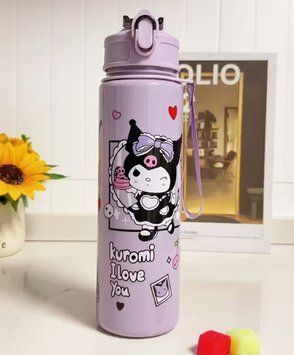 Детская бутылочка для воды с тубочкой Куроми Kuromi 700 мл фиолетовая 2771342767 фото