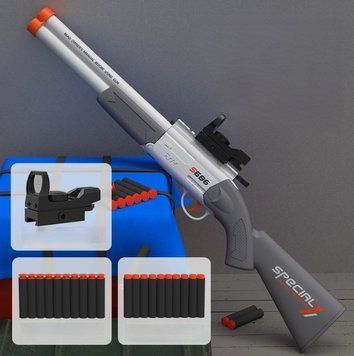 Игрушечный мини дробовик S 686 двустволка стреляет мягкими поролоновыми пулями 63 см 0000297 фото