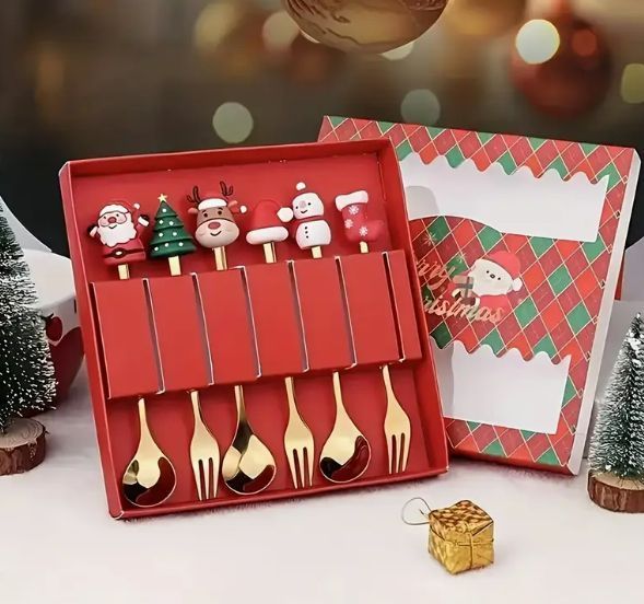 Новорічний різдвяний набір десертних приладів Merry Christmas 6 штук 2794440469 фото