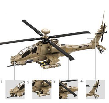 Військовий конструктор сучасний штурмовий вертоліт Apache AH 64 в коробці (255 деталей) 2713093569 фото