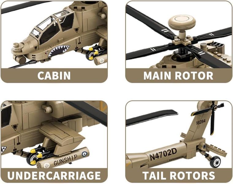 Військовий конструктор сучасний штурмовий вертоліт Apache AH 64 в коробці (255 деталей) 2713093569 фото