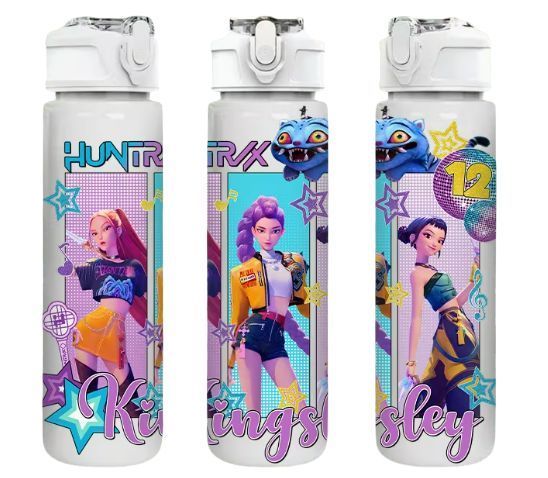 Дитяча пляшка для води з трубочкою Кейпоп мисливиці на демонів KPop Demon Hunters 750 мл 2870314286 фото