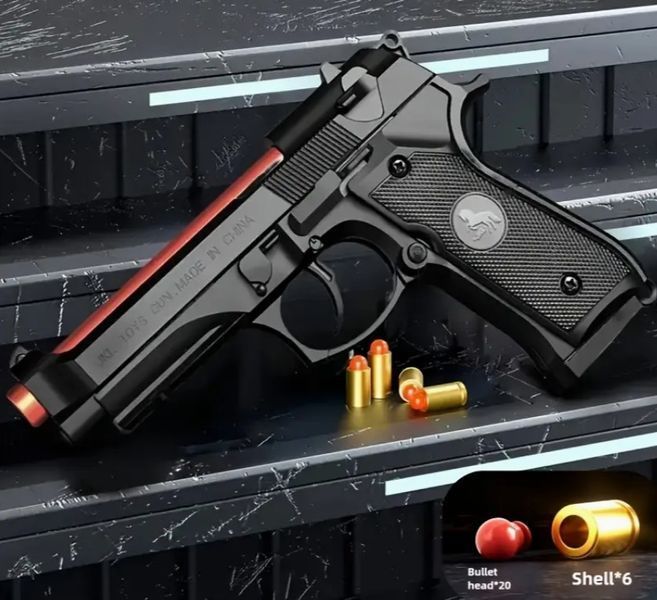 Игрушечный пластиковый автоматический пистолет Беретта Beretta стреляет пластиковыми пулями с гильзой 215 фото