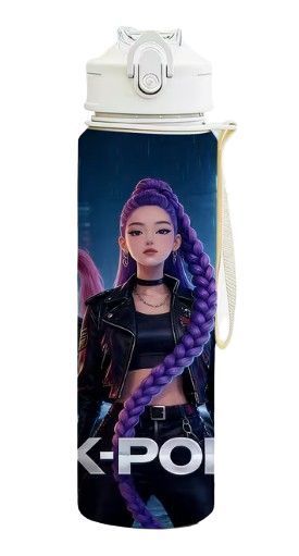 Дитяча пляшка для води з трубочкою Кейпоп мисливиці на демонів KPop Demon Hunters 750 мл 3028085089 фото
