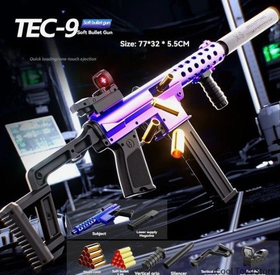 Іграшковий механічний автомат TEC-9 стріляє м'якими кулями з гільзою 0000489 фото