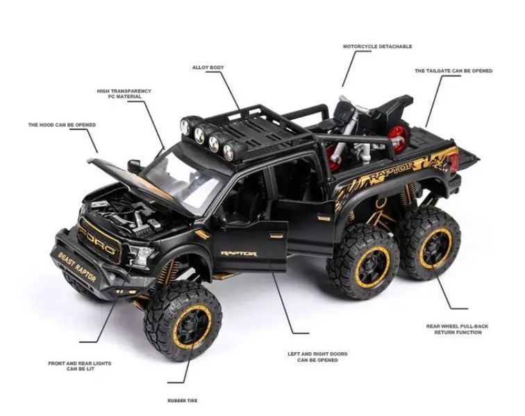 Моделька металева інерційна шестиколісна машинка Ford Raptor F150 2659058306 фото