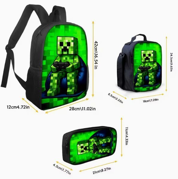 Набор 3 предметов Рюкзак Пенал Ланчбокс Крипер Майнкрафт Minecraft 3009994782 фото